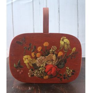 Woven Vintage Basket with Floral Lid and Handle